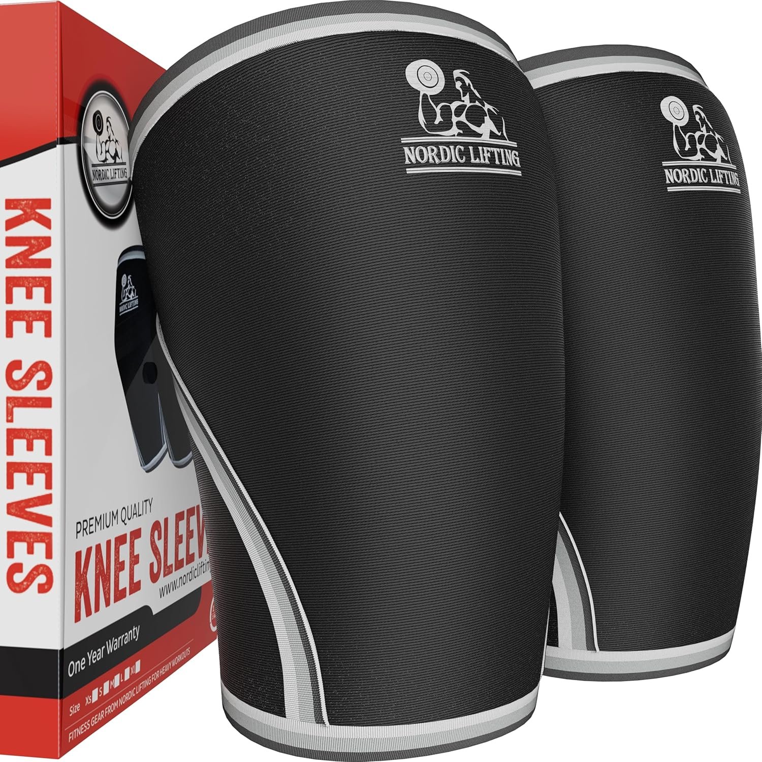 Nordic Lifting 7mm Knee Sleeves for Weightlifting & Gym (1 Pair) – Neoprene Compression Support for Squats, Powerlifting & Cross Training – USPA Approved – For Men & Women – L