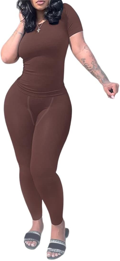 LICOBOD XS-3XL Casual Workout Two Piece Outfits for Women Short Sleeve T-shirt+Elastic High Waist Shorts Sets Streetwear