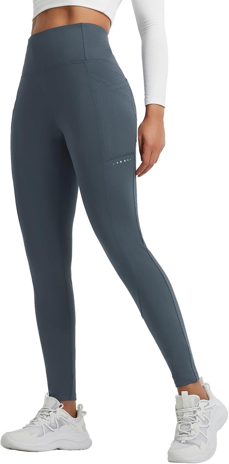baleaf Women’s Fleece Lined Leggings Thermal Winter Warm Pants High Waisted Cold Weather Tights with Cross Pockets