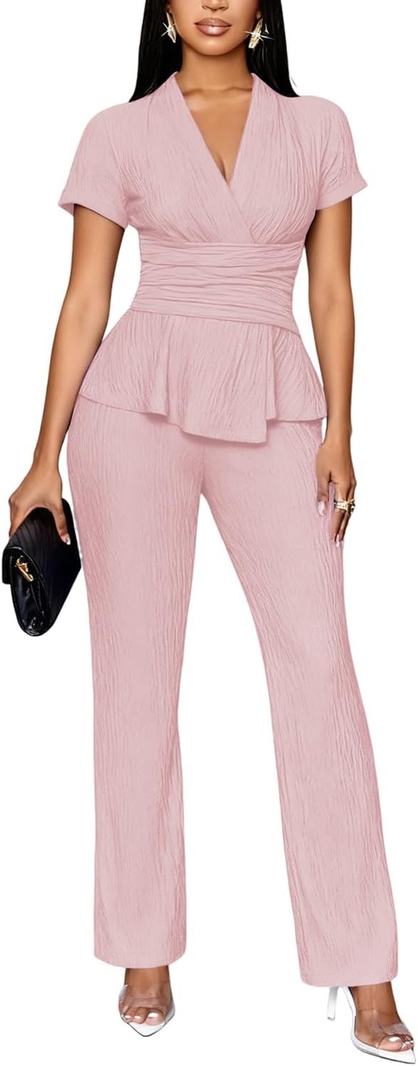 TOPSRANI Womens Bodycon Lounge Sets 2 Piece Outfits Casual Sweatsuits Tracksuit V-Neck Long Sleeve Cute Pants Sets
