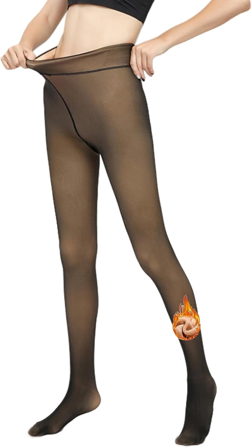 Mitid Fleece Lined Tights Women Leggings Thermal Pantyhose Fake Translucent Opaque High Waisted Winter Warm Sheer Tight