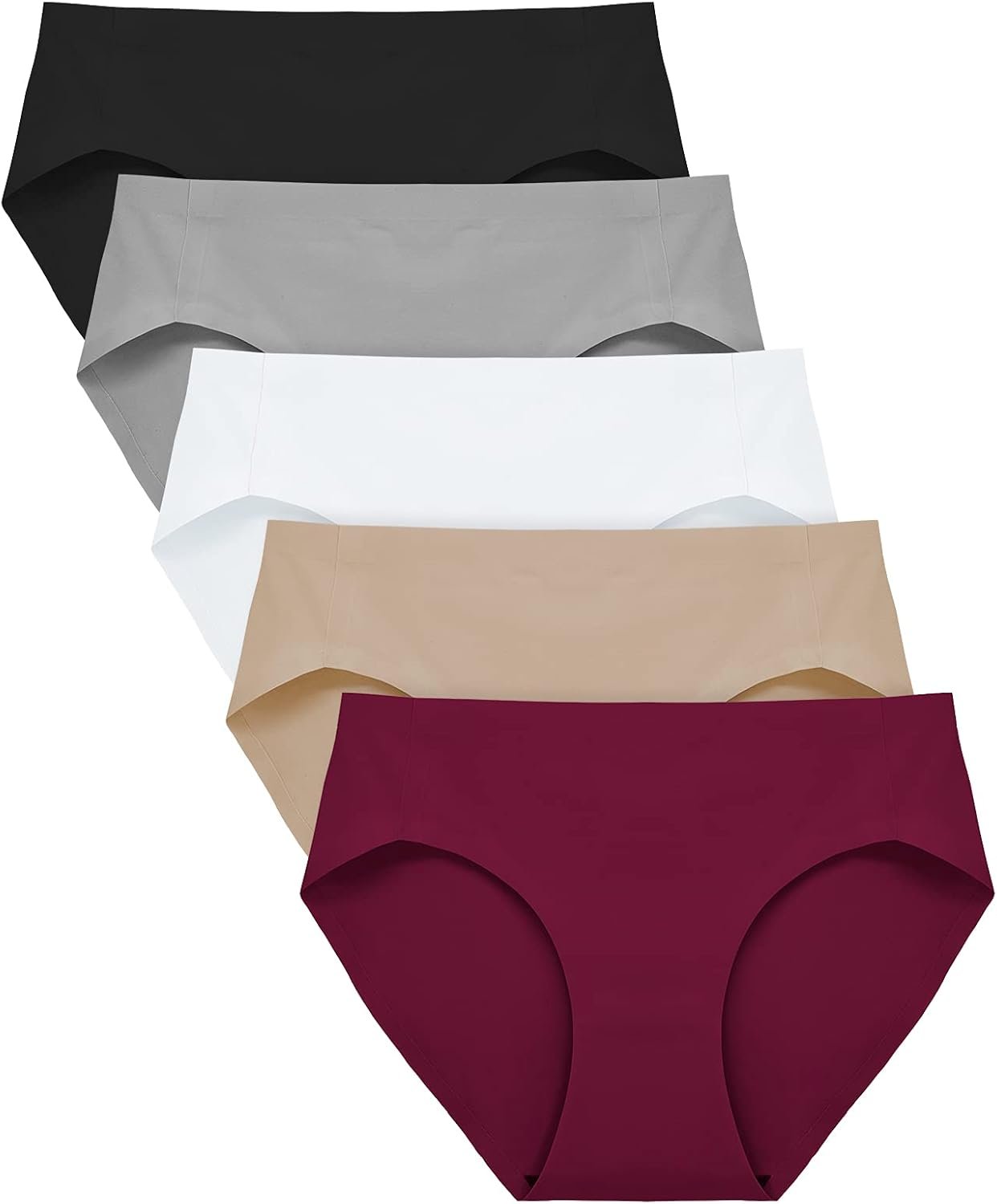 FallSweet No Show Underwear for Women Seamless High Cut Briefs Mid-waist Soft No Panty Lines,Pack of 5