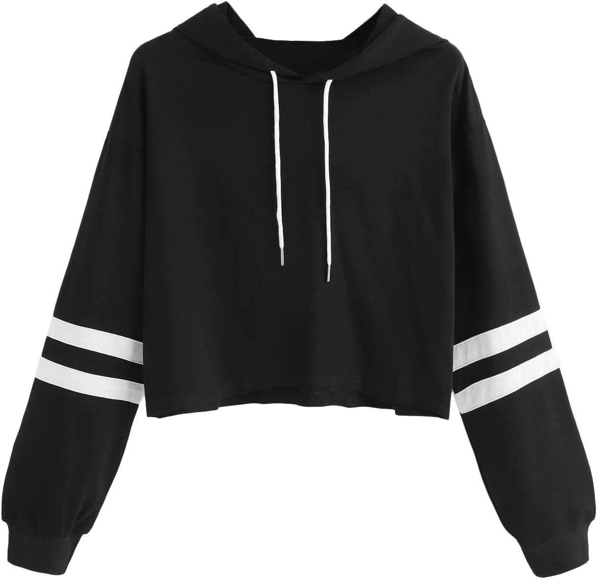 SweatyRocks Women’s Letter Print Color Block Long Sleeve Crop Top Hoodies Pullover Sweatshirt