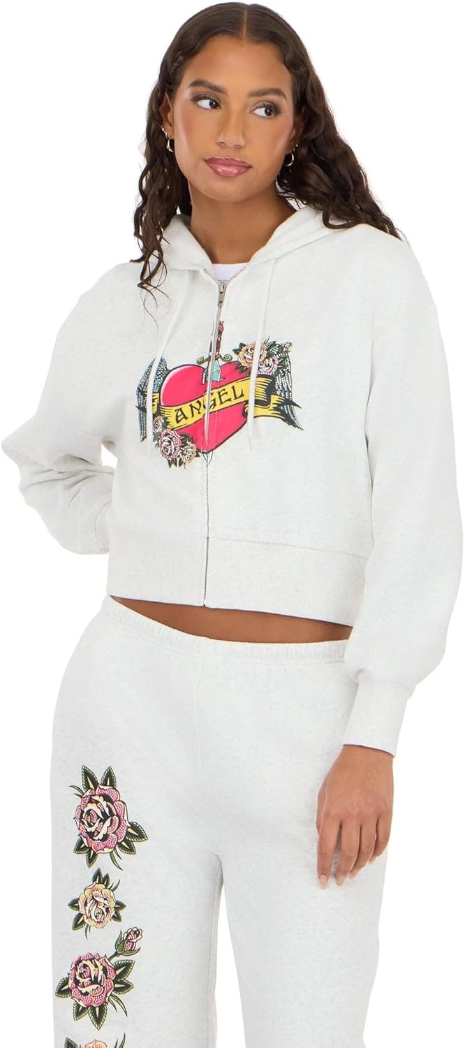 Forever 21 Women’s Sweatshirt – Cropped Zip Up Hoodie W/Screen, Patch and Embroideries.