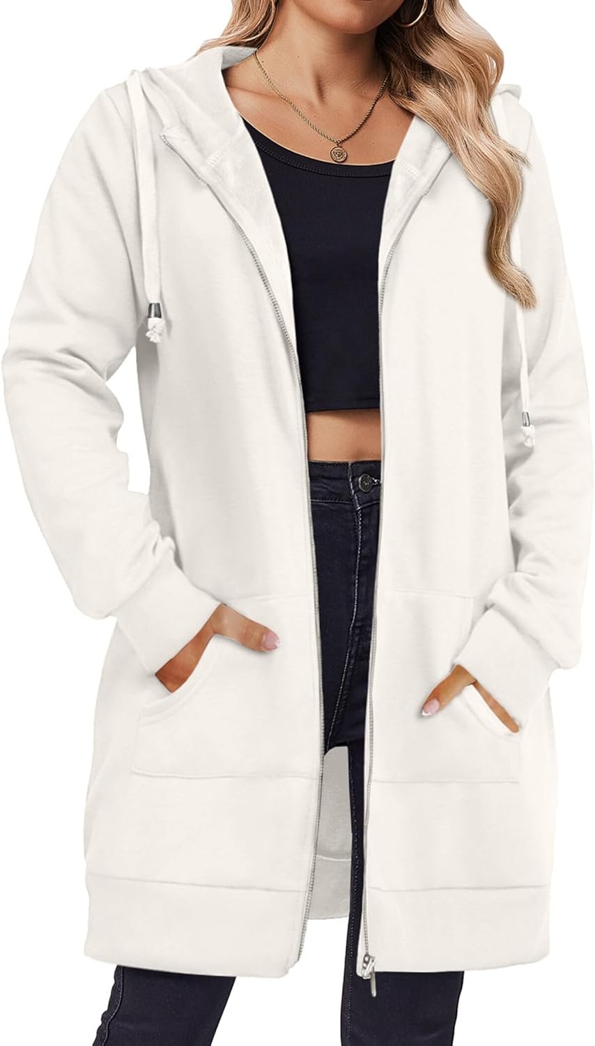 Zeagoo Women’s Zip Up Hoodies Long Tunic Sweatshirts Oversized Fleece Casual Long Sleeve 2026 Fall Hoodie Jacket Coat