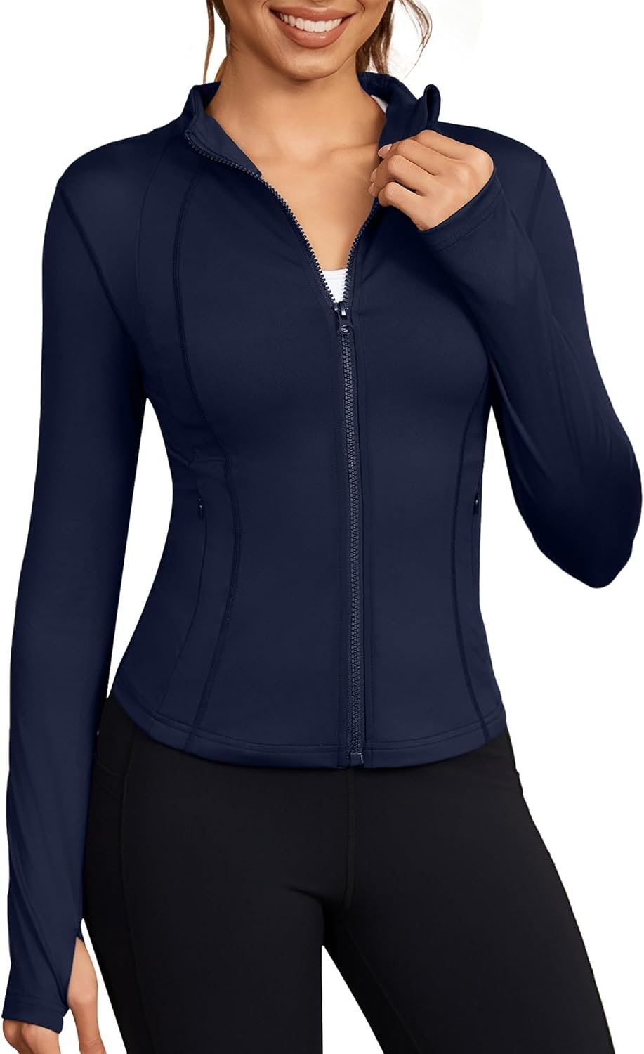 Bosmeer Workout Jackets for Women Lightweight Zip Up Slim Fit Yoga Sportwear Stretchy Crooped Running Jacket with Thumb Holes