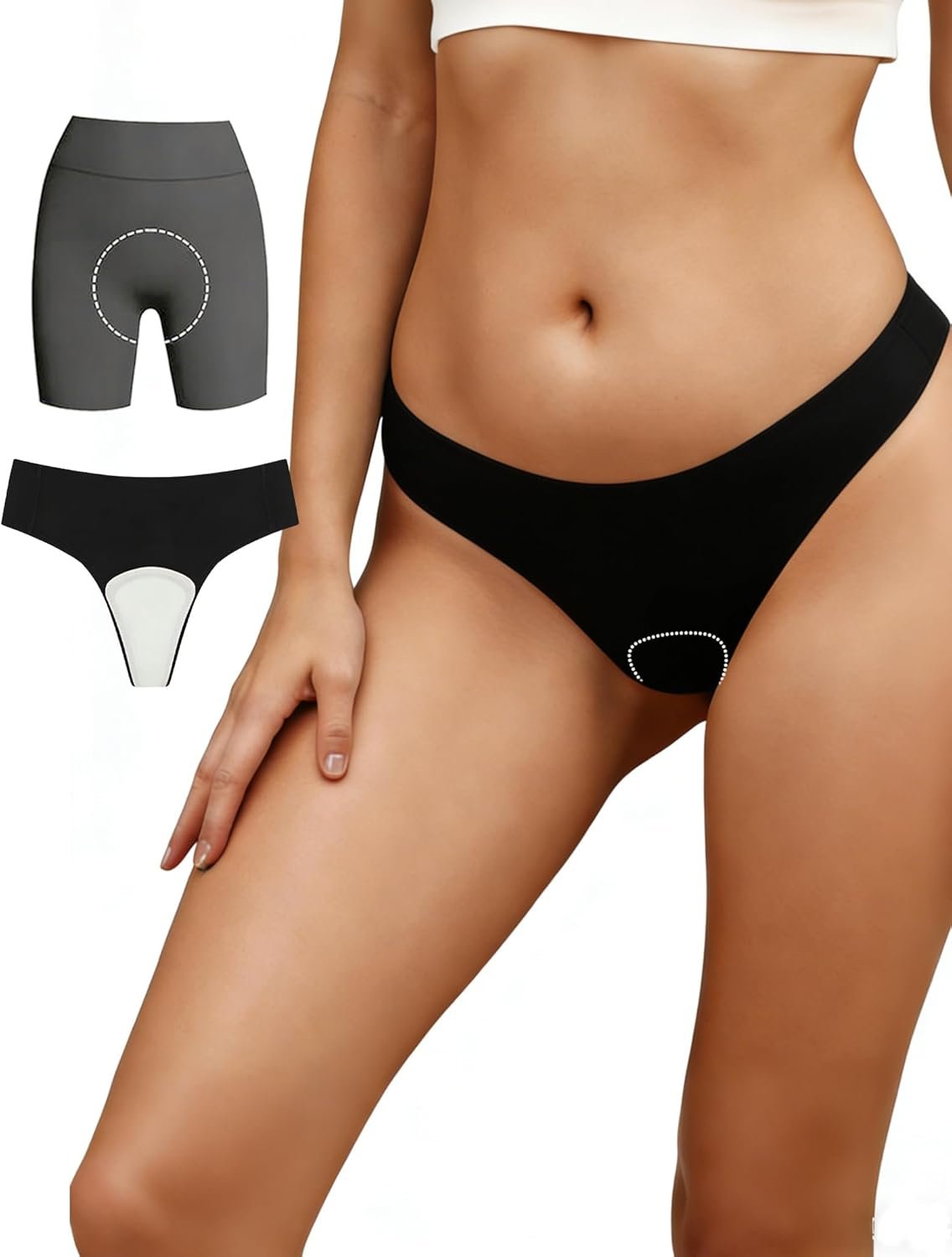 PoseFree Seamless No Show Thongs for Women, Invisible Workout Panties, Breathable G-String Underwear with Built-in Pad