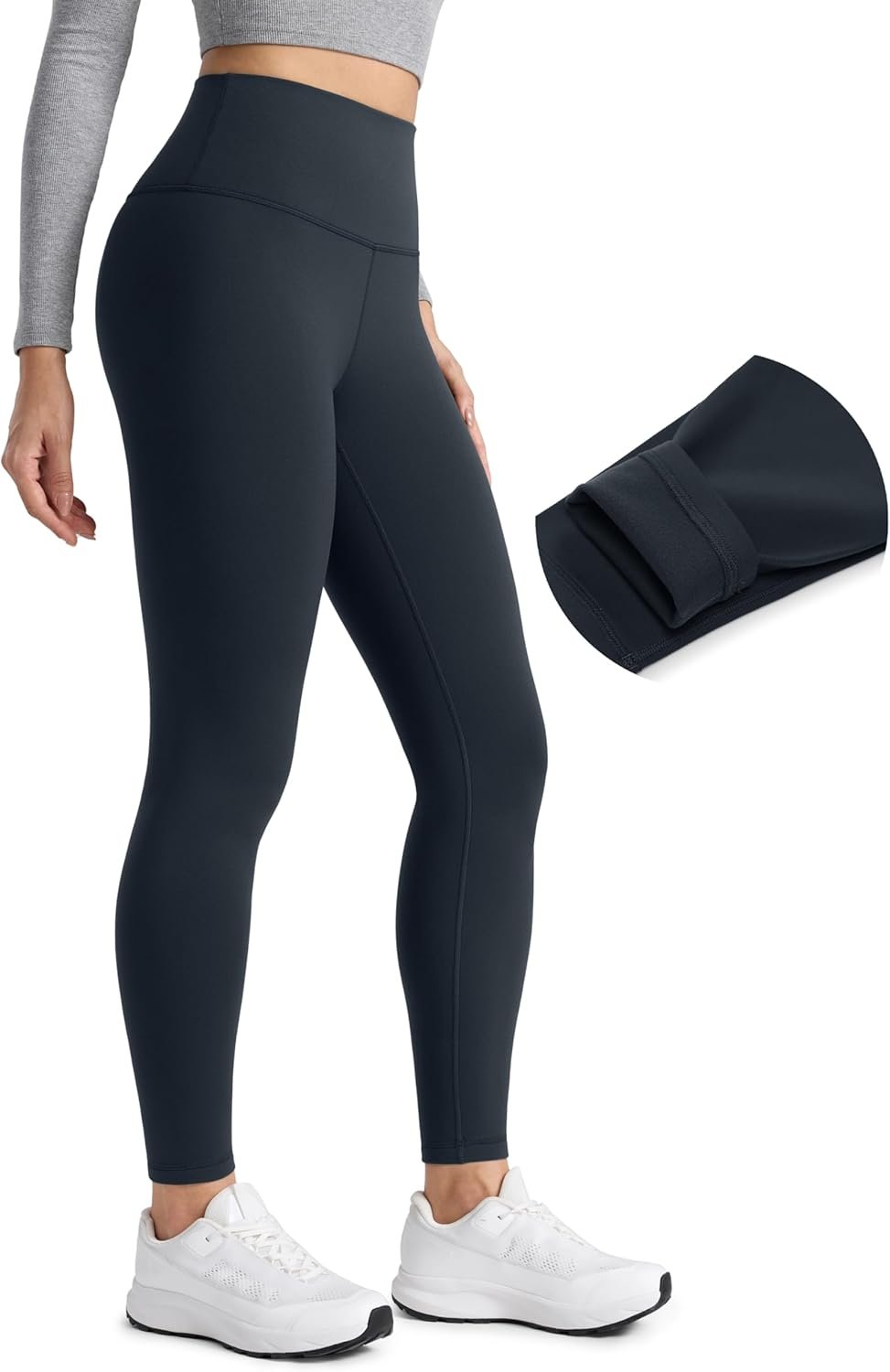 CRZ YOGA Matte Thermal Fleece Lined Leggings 28” – Casual Lounge Workout Womens Yoga Full Length Pants Winter Warm