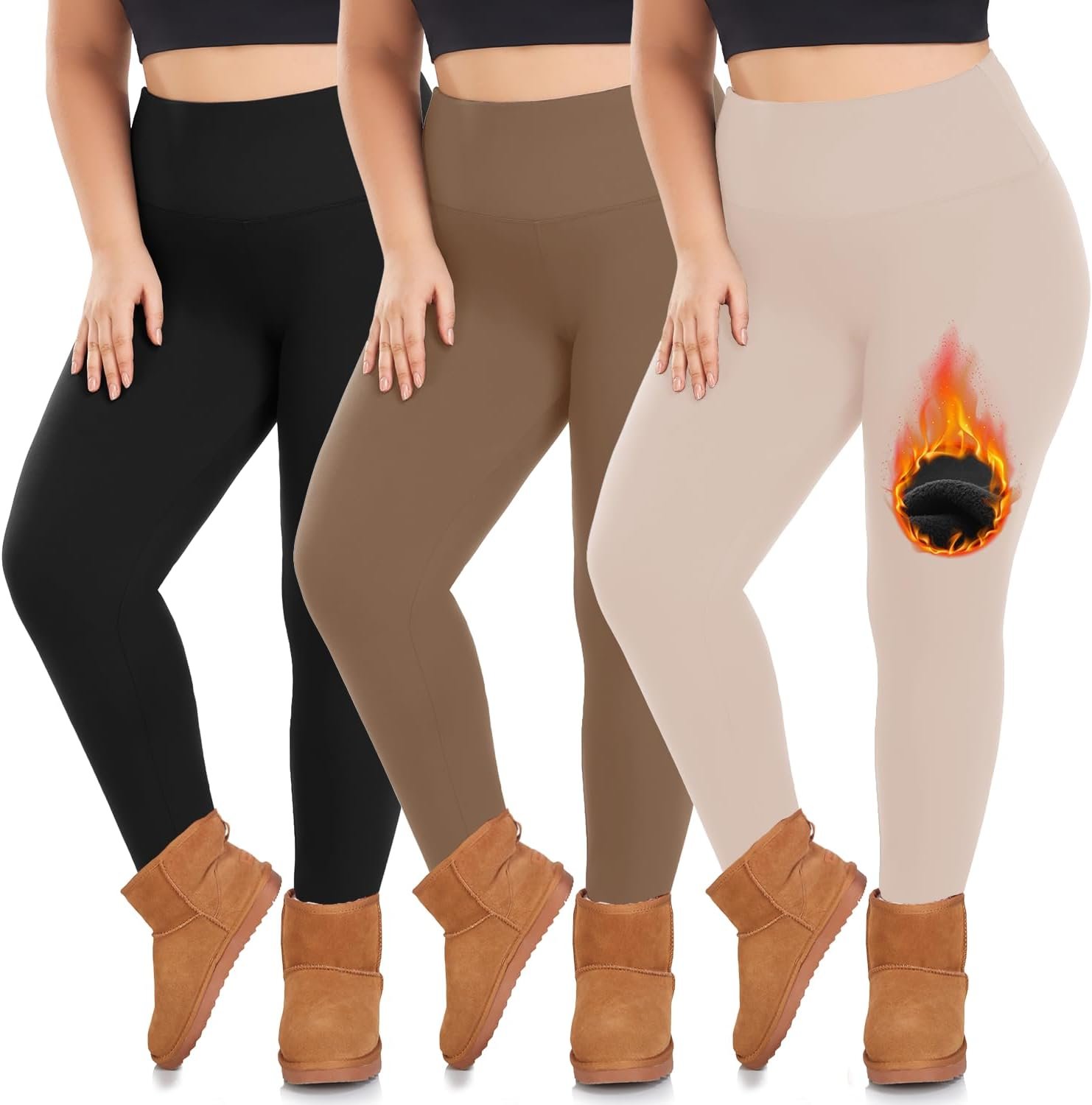 we fleece 3 Pack Plus Size Fleece Lined Leggings Women -Stretchy X-Large-4X Warm Winter Yoga Pants Thermal Leggings