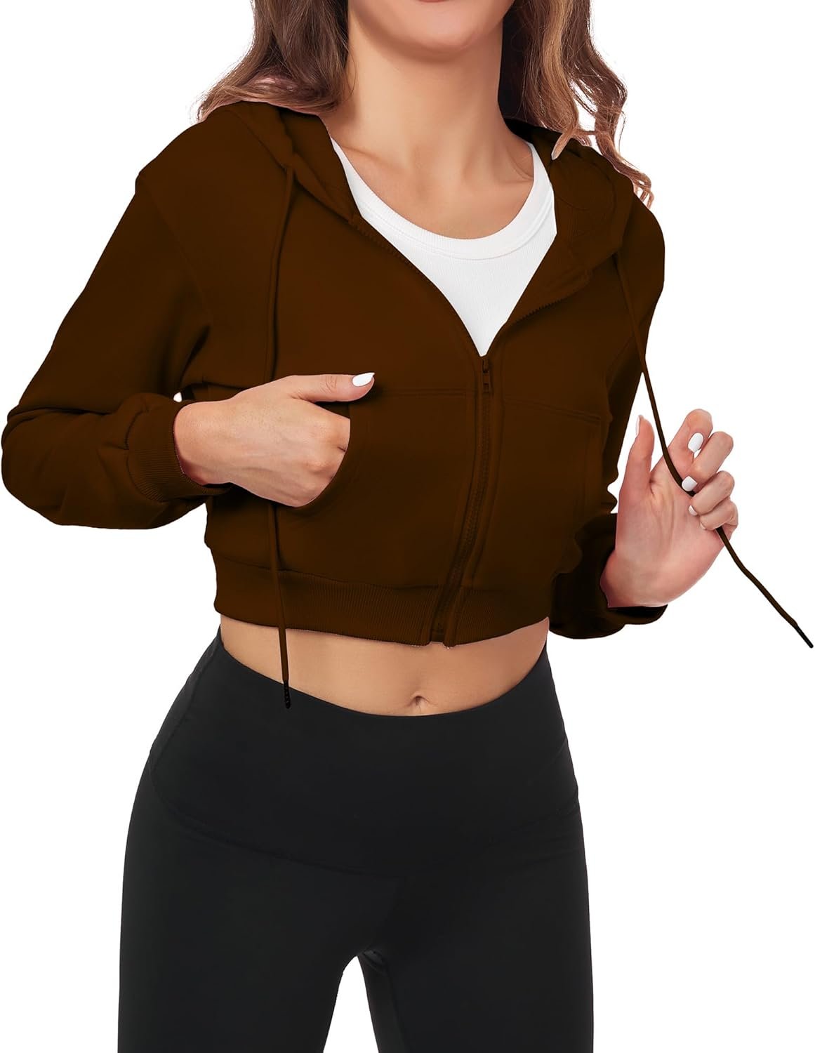 FKEEP Cropped Zip Up Hoodie Women Jacket Top Sweatshirt Casual Basic Gym Workout Sport
