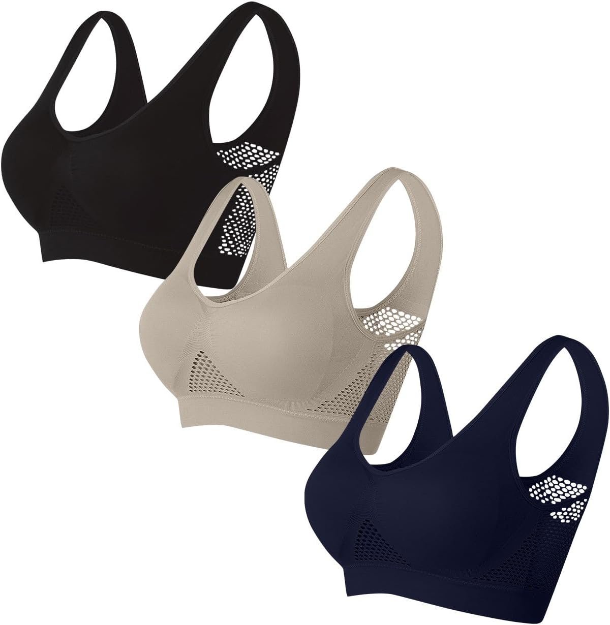 Sports Bras for Women Pack 3 High Support Plus Size Wireless Bras Workout Breathable Anti Sagging Breast Bra
