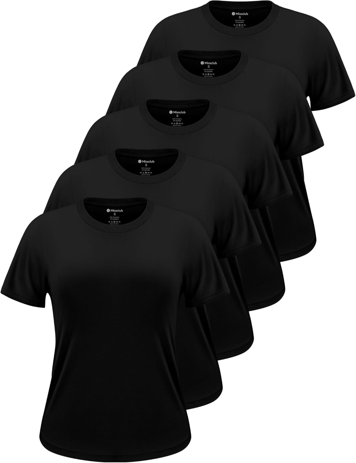 5 Pack Workout Tops for Women Crew Neck Dry Fit Short Sleeve Athletic T-Shirts for Gym Pilates Yoga Fitness Wear
