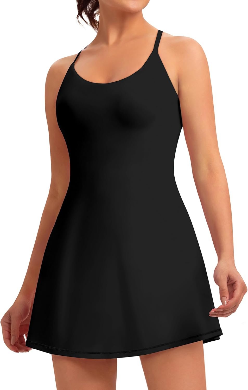 Womens Easy Pee Tennis Dress with Built in Shorts and Pockets – Workout Athletic Golf Dresses