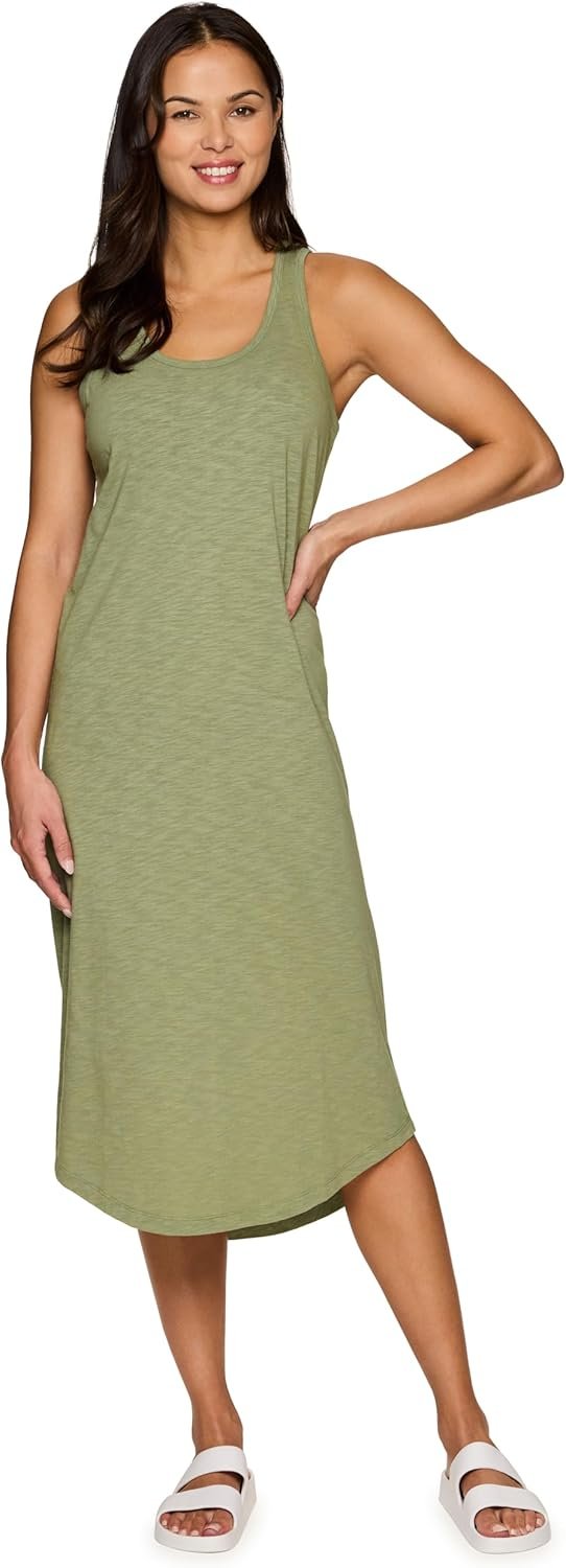 RBX Active Midi Dress for Women, Lightweight Cotton/Modal Blend Long Length Athleisure Slub Sun Dress Tunic, with Plus Sizes