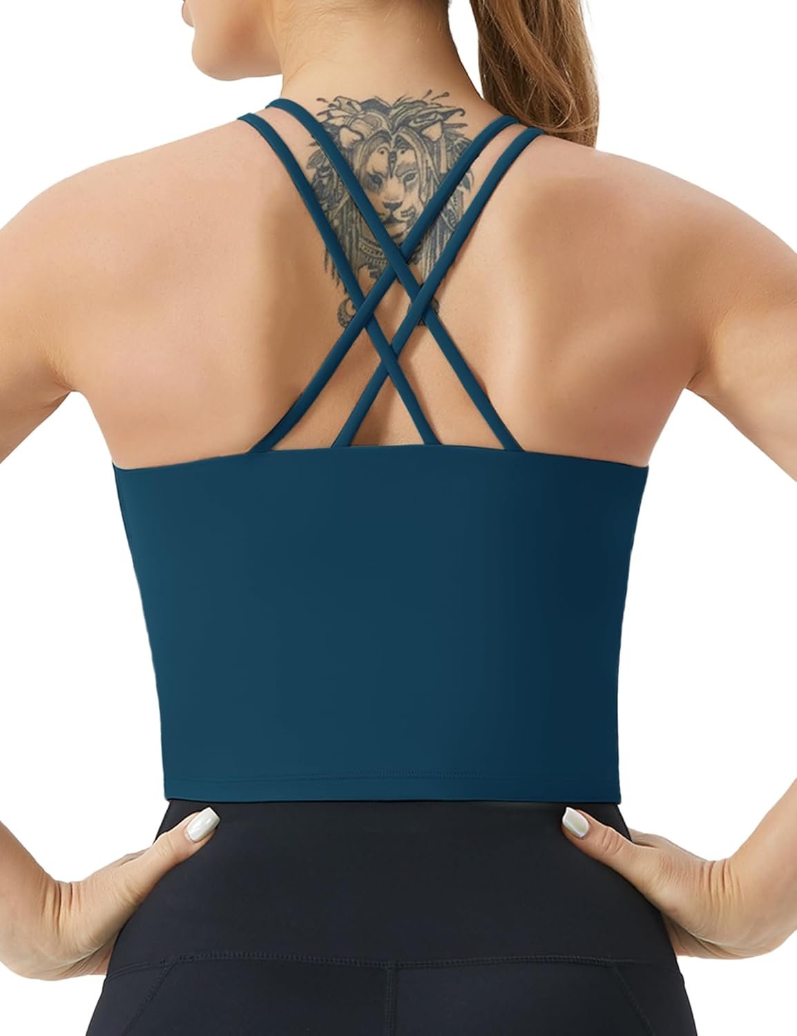 THE GYM PEOPLE Women’s Cross Back Sports Bra Halter Neck Workout Crop Tank Tops with Removable Pads