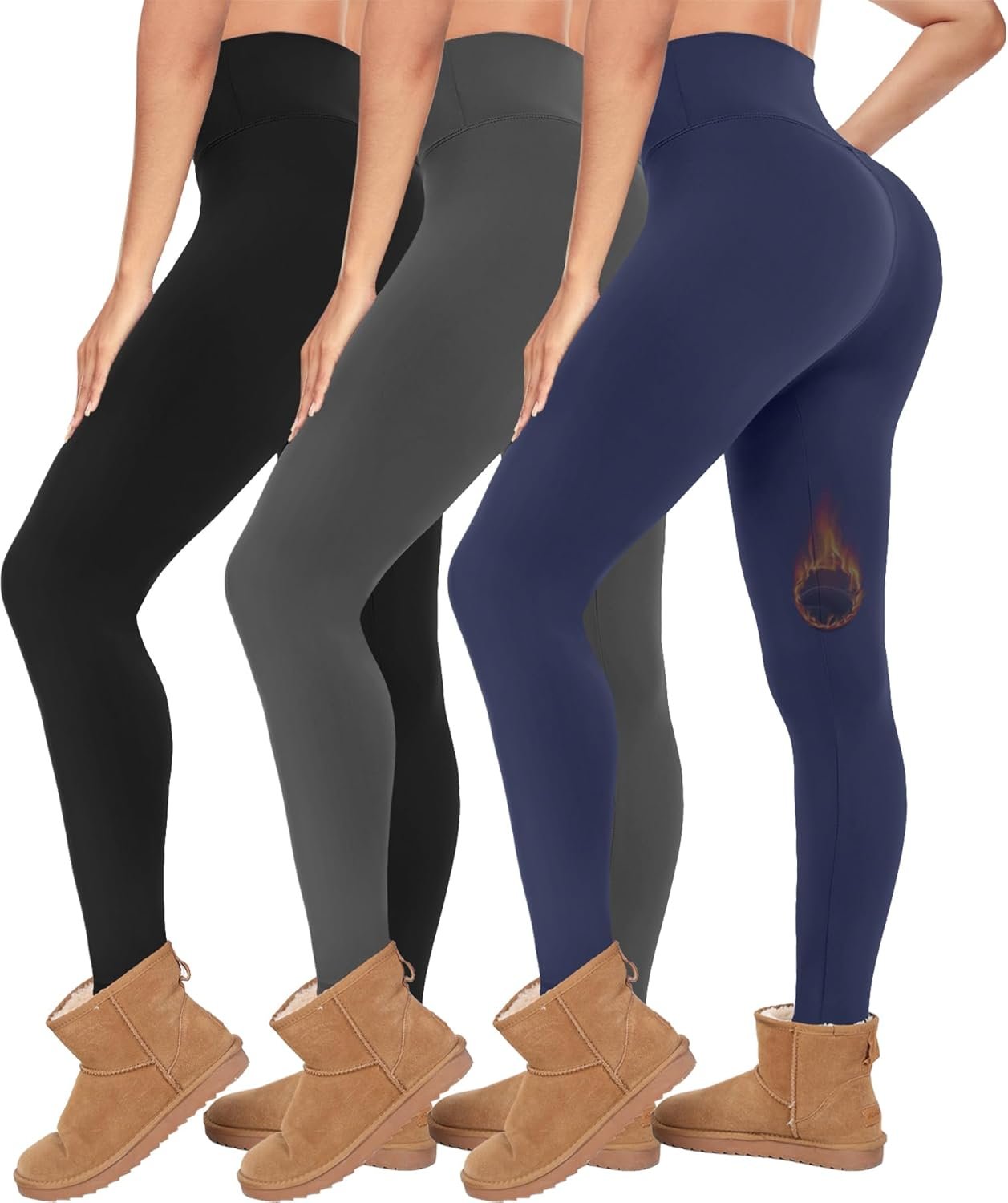 Diu Life 3 Pack Fleece Lined Leggings for Women Thermal Tummy Control High Waist Running Tights Winter Workout Yoga Pants