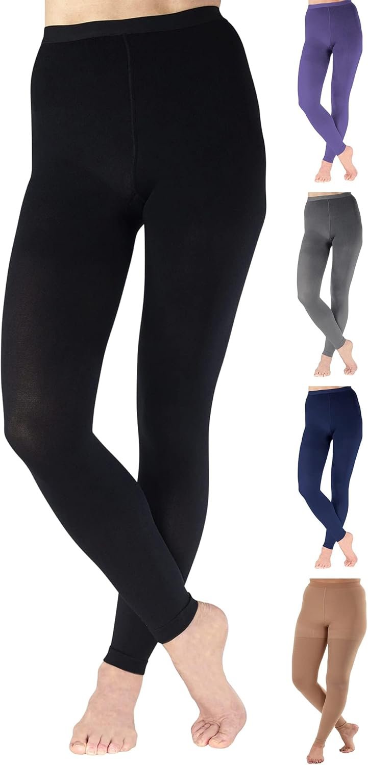 Extra Wide Compression Leggings for Women 20-30mmHg – Opaque Footless Compression Tights for Varicose Veins Circulation, Blood Clots, Lymphedema – Black, 3X-Large – A717BL6