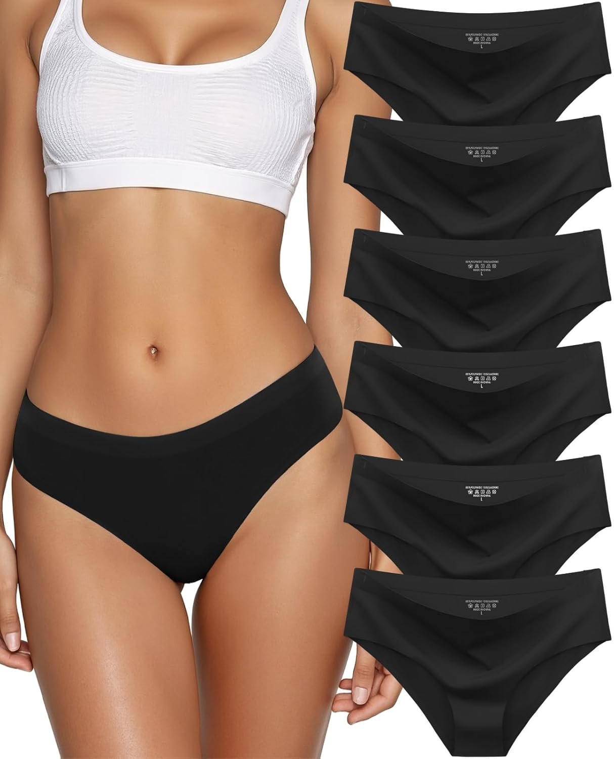 Seamless Underwear for Women No Show Hipster Bikini Panties Low Rise Cheeky Breathable Soft Invisible Briefs 6 Pack