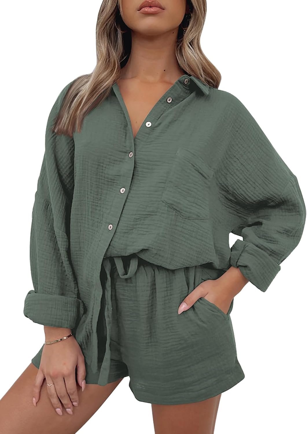 AUTOMET 2 Piece Sets For Women Lounge Wear Matching Two Piece Pajama Fashion Oversized Shirts And Shorts Spring Outfit 2026