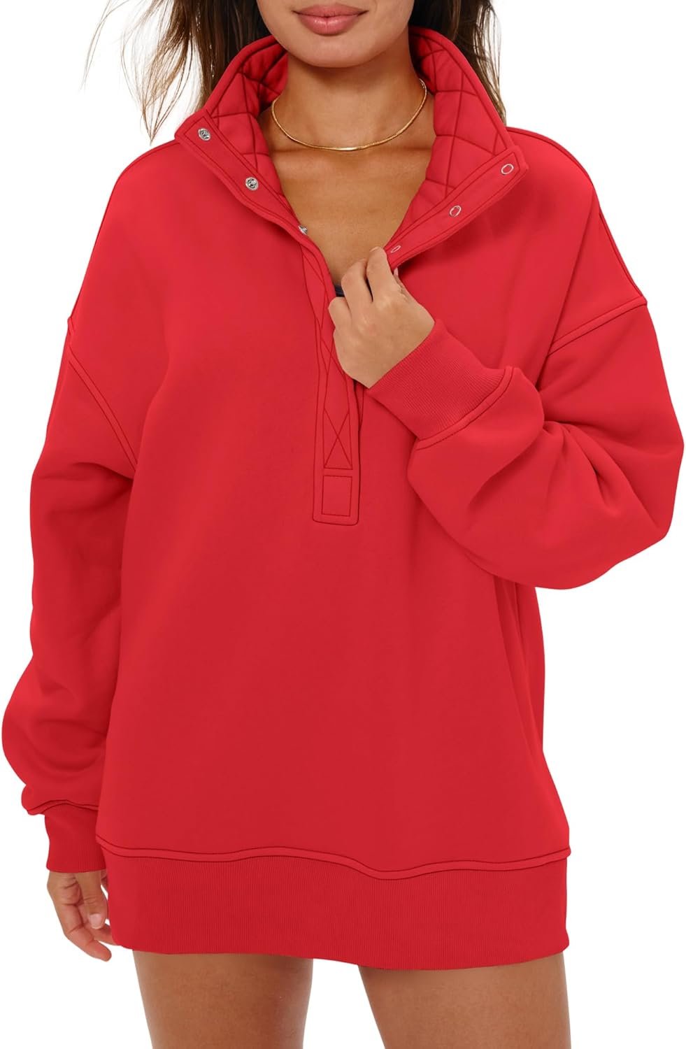 Locachy Women’s Henley Neck Button Oversized Sweatshirt Casual Long Sleeve Pullover Tops 2026 Fashion Outfits Clothes