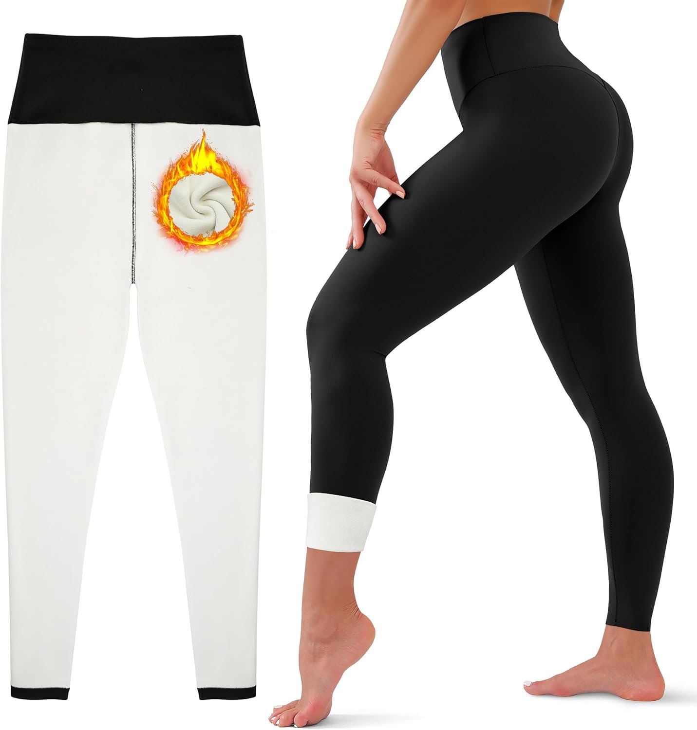 HEGALY Thick Fleece Lined Leggings for Women Tummy Control High Waisted Workout Thermal Warm Soft Yoga Pants for Cold Winter
