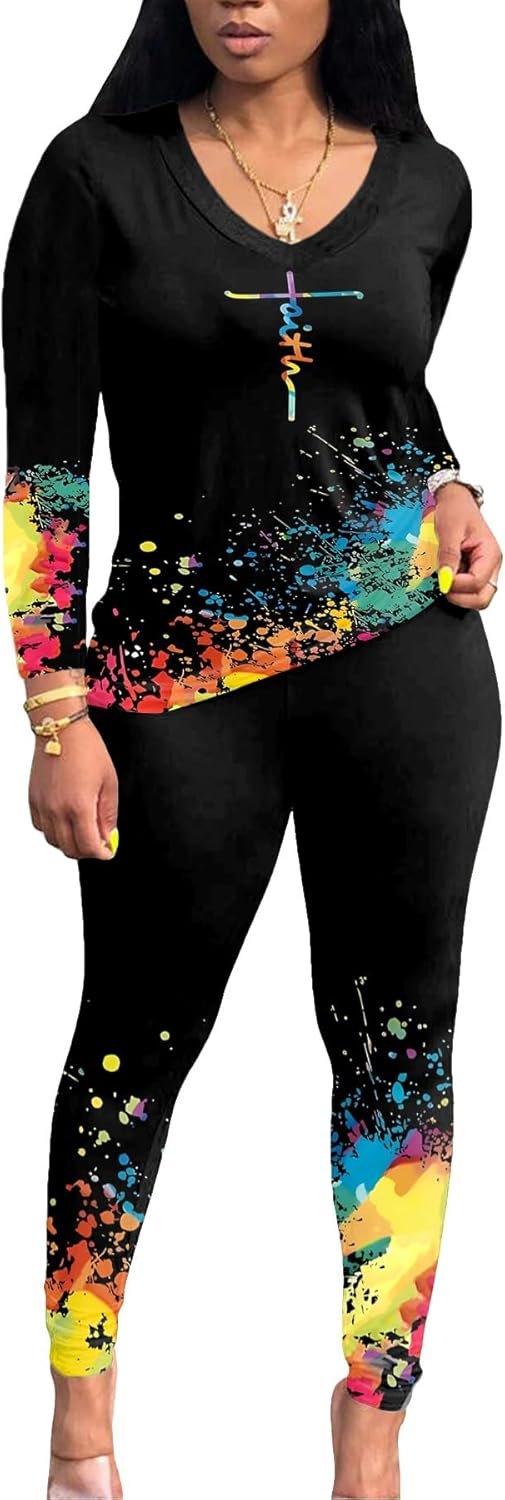 PINSV Women’s Tracksuits 2 Piece Outfits Sweatsuits Long Sleeve Top Jogger Legging Pants Sets