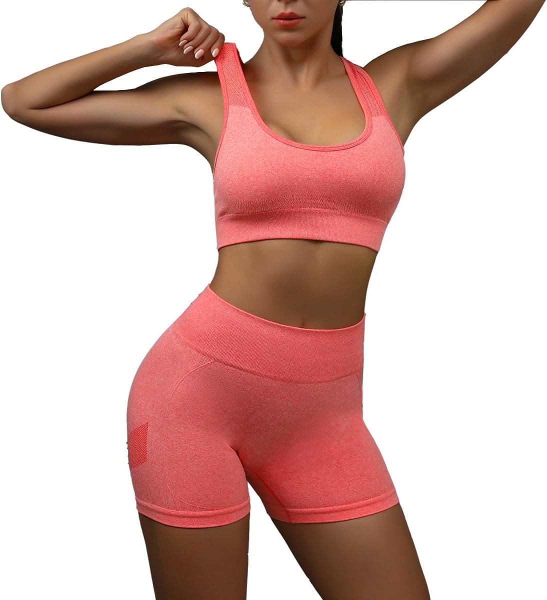 Workout Outfits for Women 2 Piece Ribbed Seamless Crop Tank High Waist Yoga Outfit