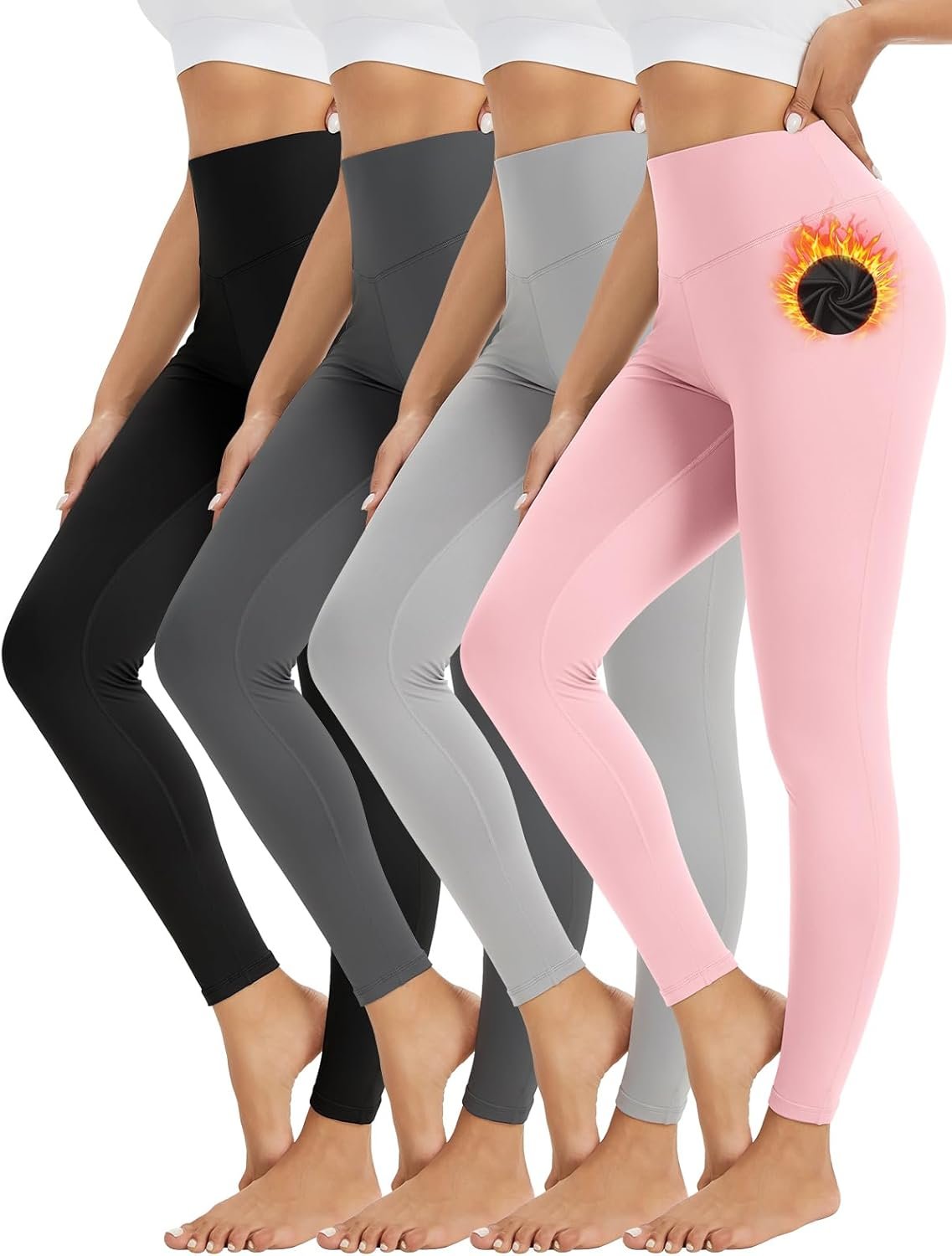 4 Pack Fleece Lined Leggings Women Thermal Warm Winter Tights High Waisted Yoga Pants Cold Weather Base Layer