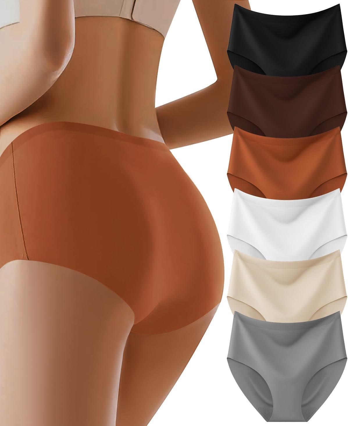 AIVEITE Womens Underwear Full Coverage No Show High Waisted Seamless Ladies Panties 6 Pack