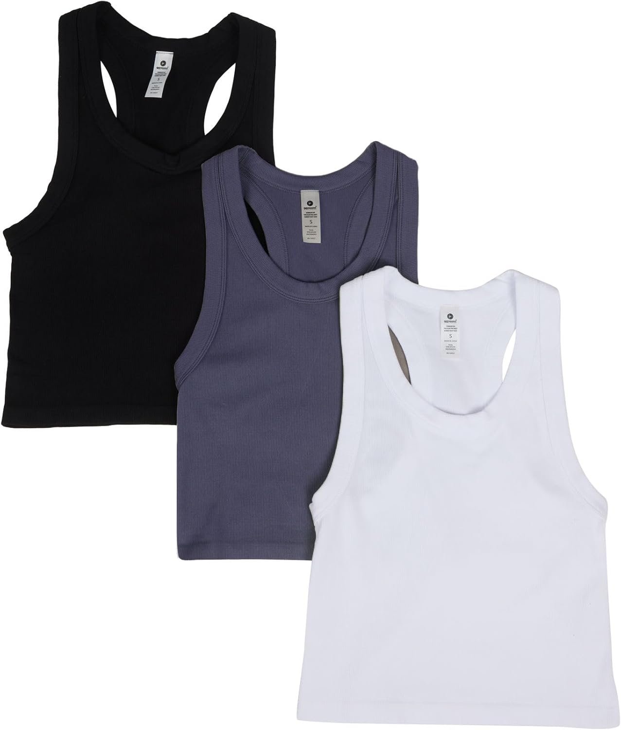 90 Degree By Reflex Womens Seamless Tank Ribbed Fitted Racerback Waist-Length Top 3 Pack