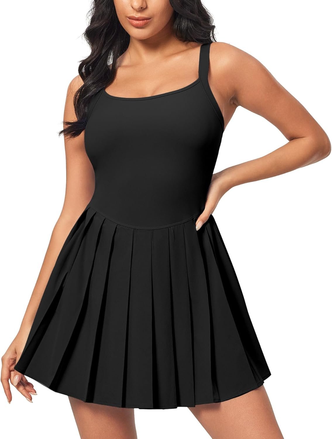 IUGA Tennis Dresses for Women with Shorts Easy Pezzy Athletic Dress for Women Adjustable Straps Workout Dress Removable Pads