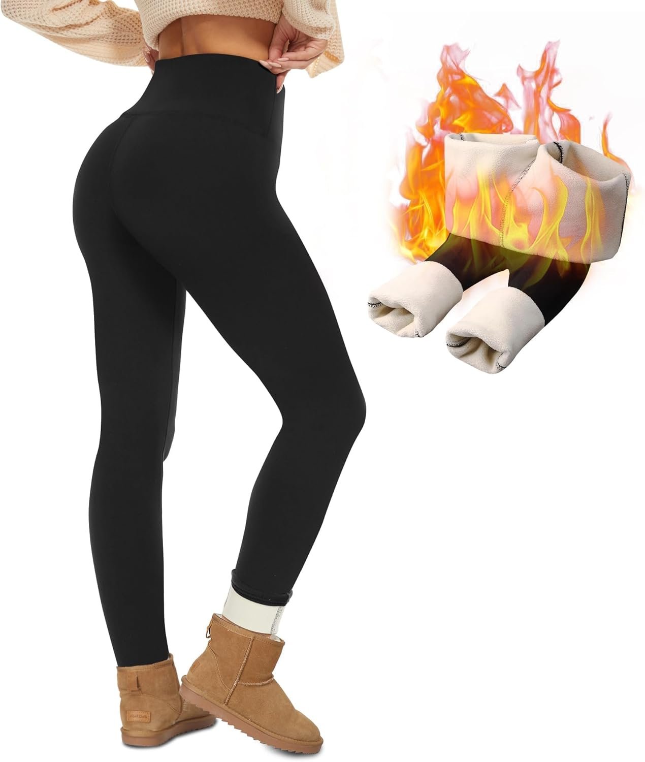 NexiEpoch Fleece Lined Leggings Women – Thermal Thick Winter Warm High Waisted Tummy Control Soft Pants for Snow Cold
