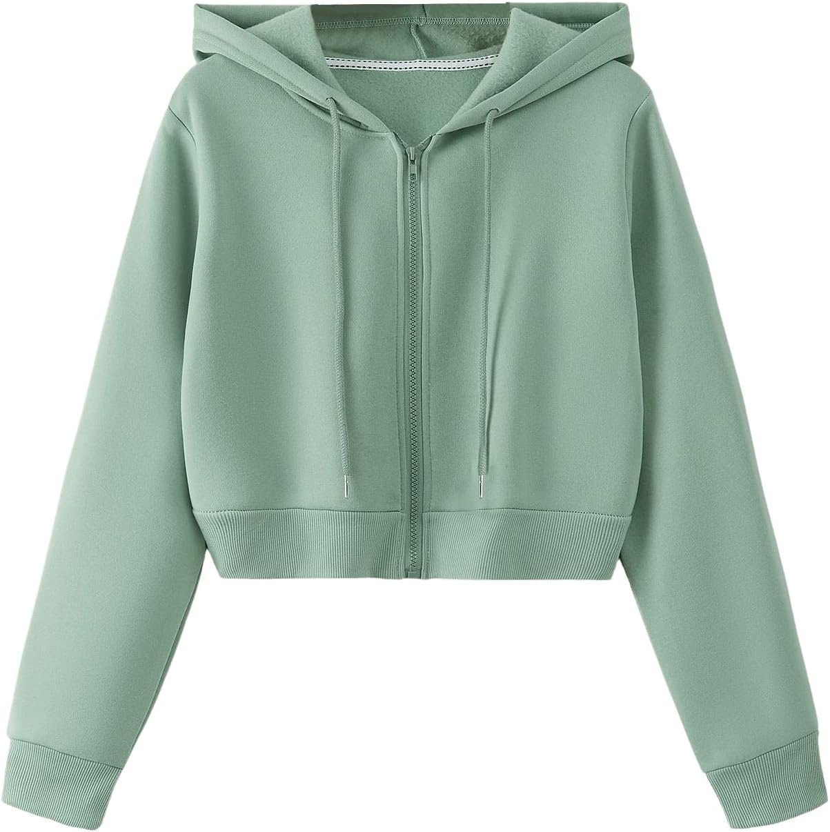 SweatyRocks Women’s Long Sleeve Drawstring Full Zip Hooded Jacket Crop Sweatshirt