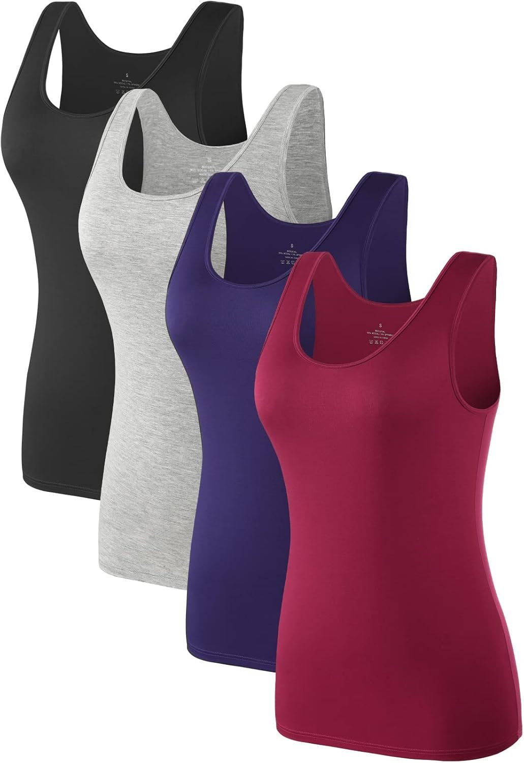 Air Curvey 4 Pack Tank Top for Women Basic Undershirt Tanks Sleeveless Casual Shirts Soft Seamless Layering Tops