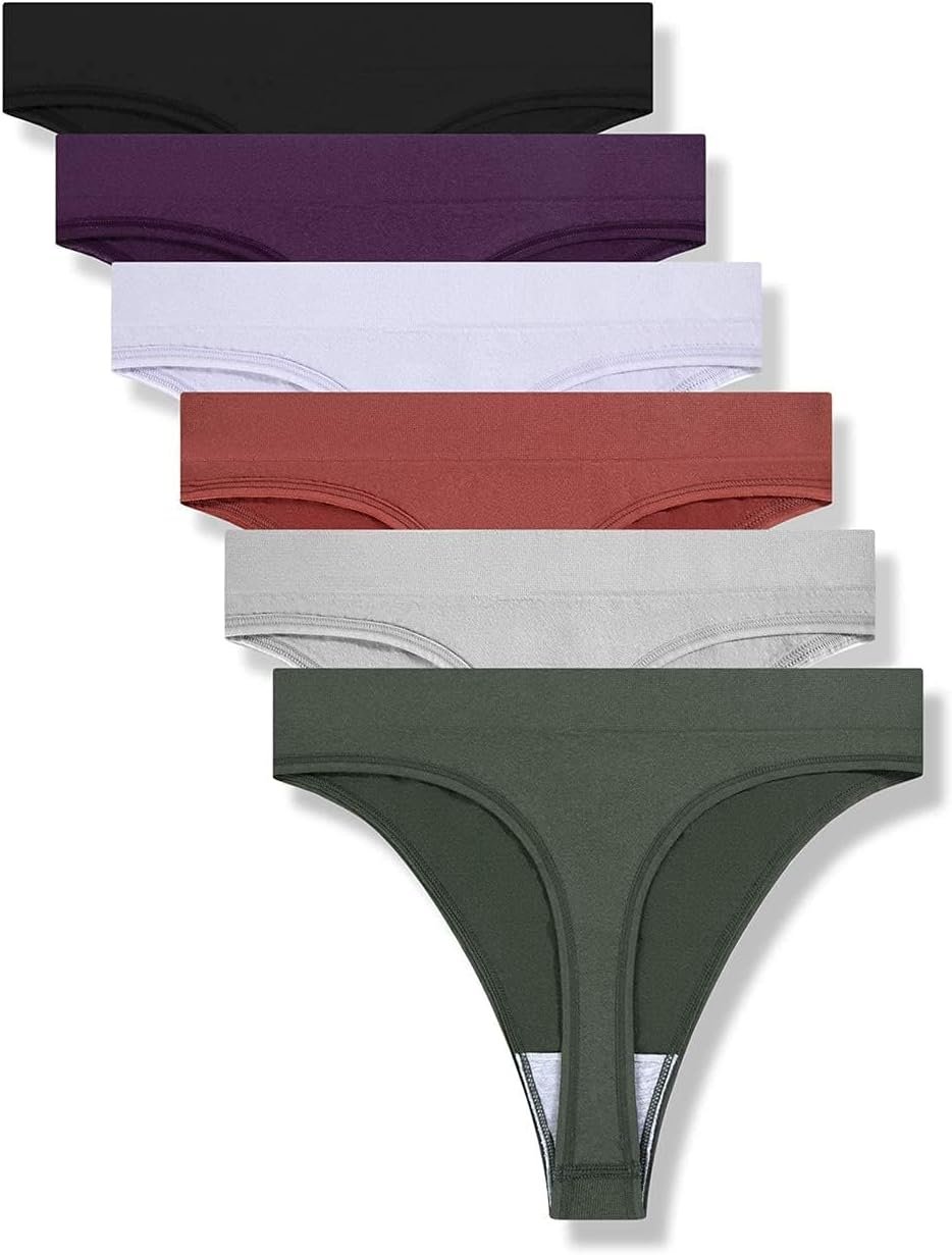 GRANKEE Women’s High Waisted Breathable Seamless Thong Panties,No Show Workout Underwear,Comfortable Cotton Crotch,6 Pack