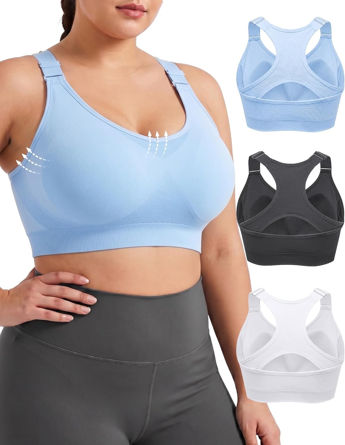 FITTIN Front Adjustable Sports Bra: Adjust in 3s While Wearing – Customize Comfort Support Anytime for Women Large Bust
