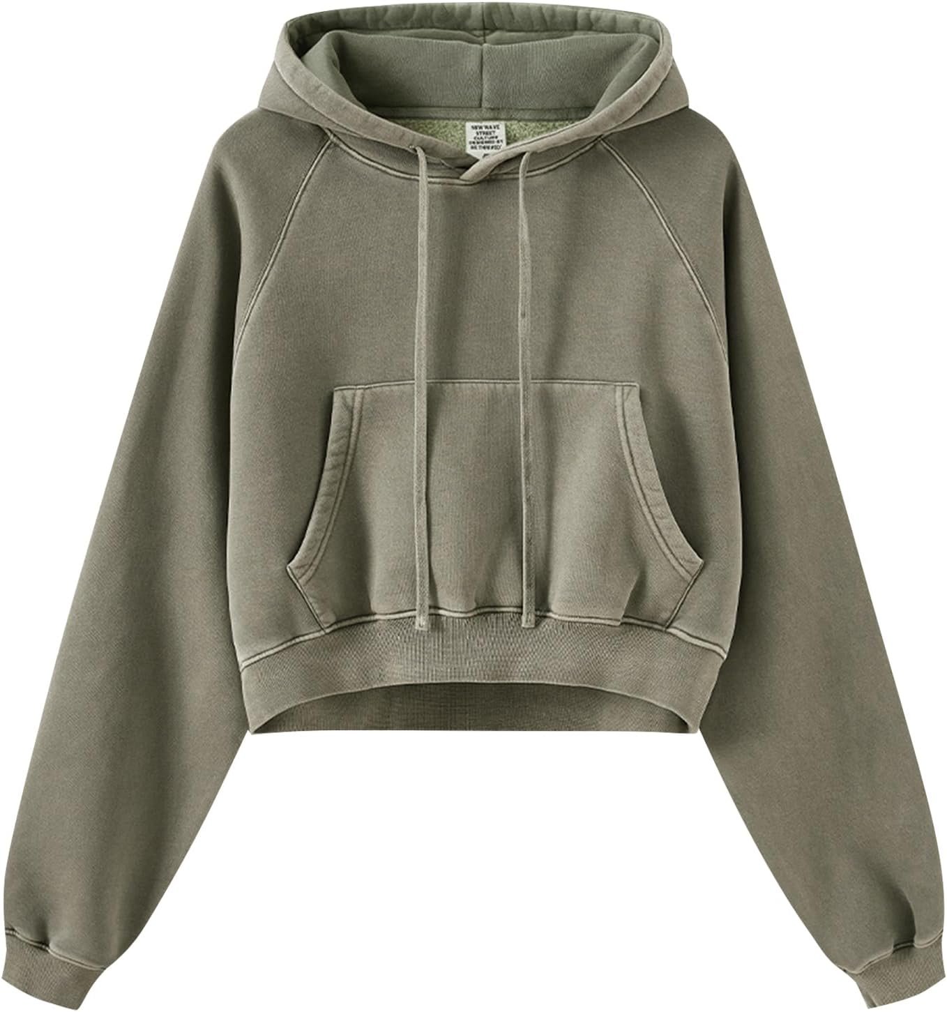 Gihuo Women’s Cropped Hoodie Acid Wash Fleece Lined Oversized Short Pullover Sweatshirt