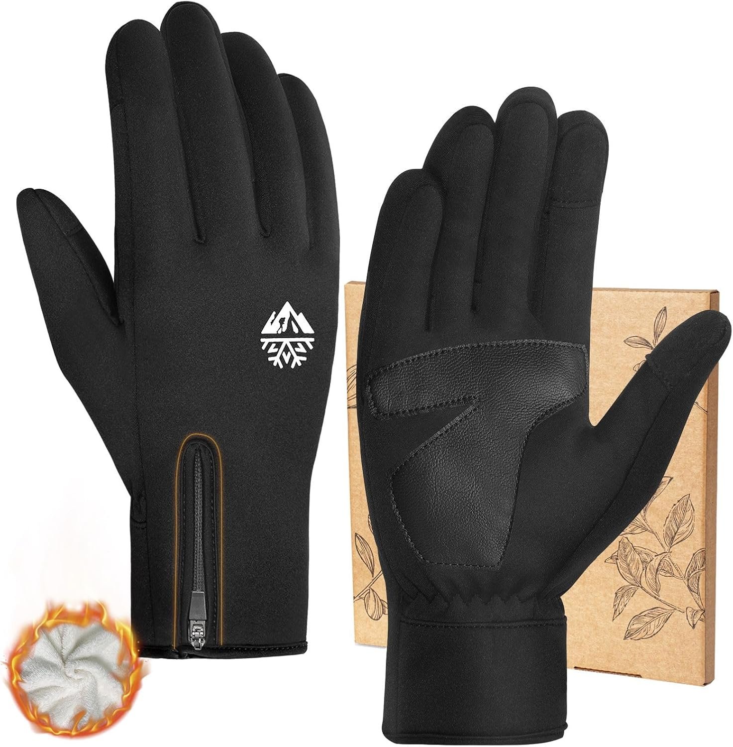 RIGWARL Winter Gloves Men and Women Medium-Thick, Gloves for Cold Weather with Thermal Plush, Touchscreen Running Glove Adjustable Zippered Wrist for Walking The Dog Hiking Camping Cycling Work