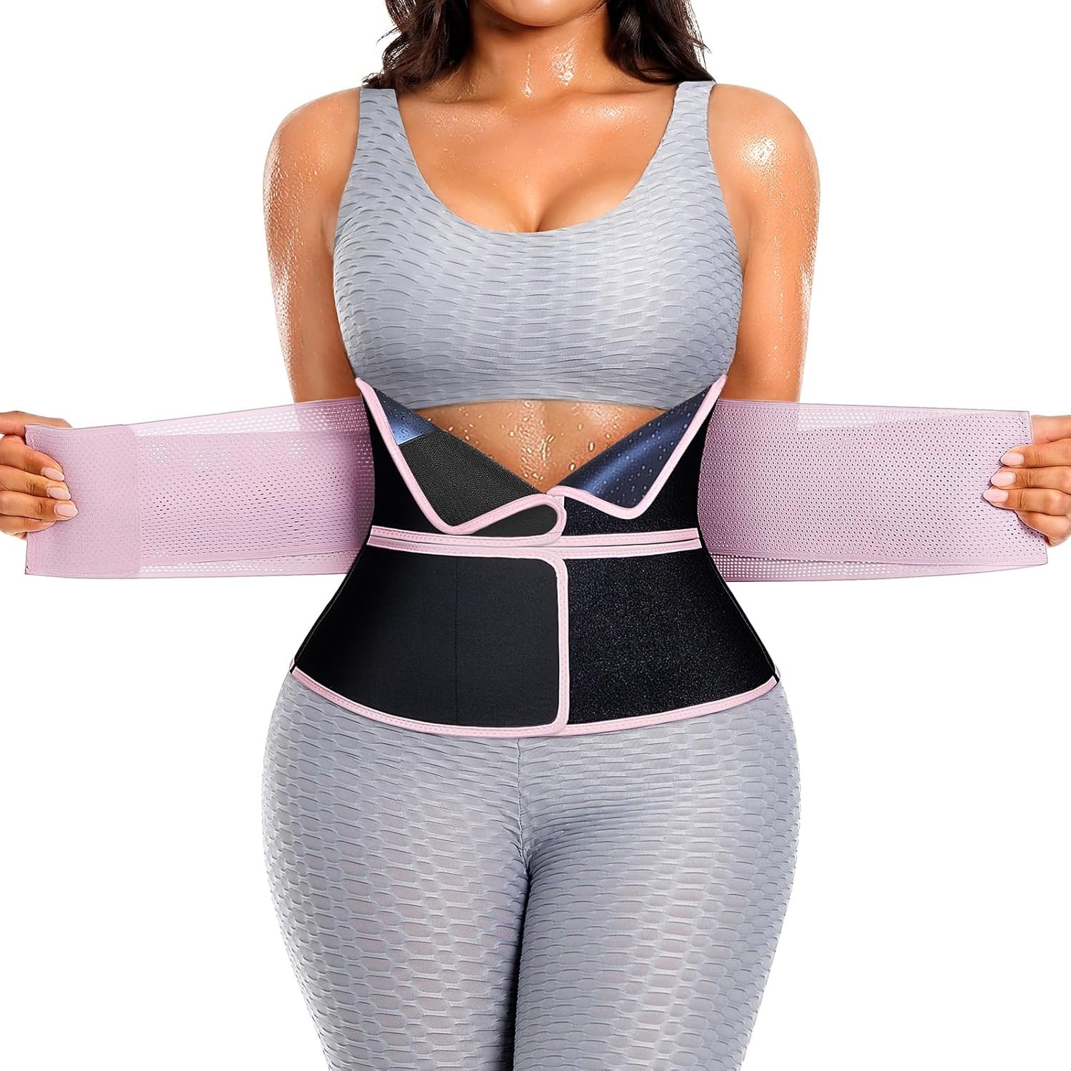 SHAPELLX Sauna Waist Trainer Women Tummy Control Waist Trimmer Cincher Ab Belt with Triple Wrap Sauna Suit for Workout