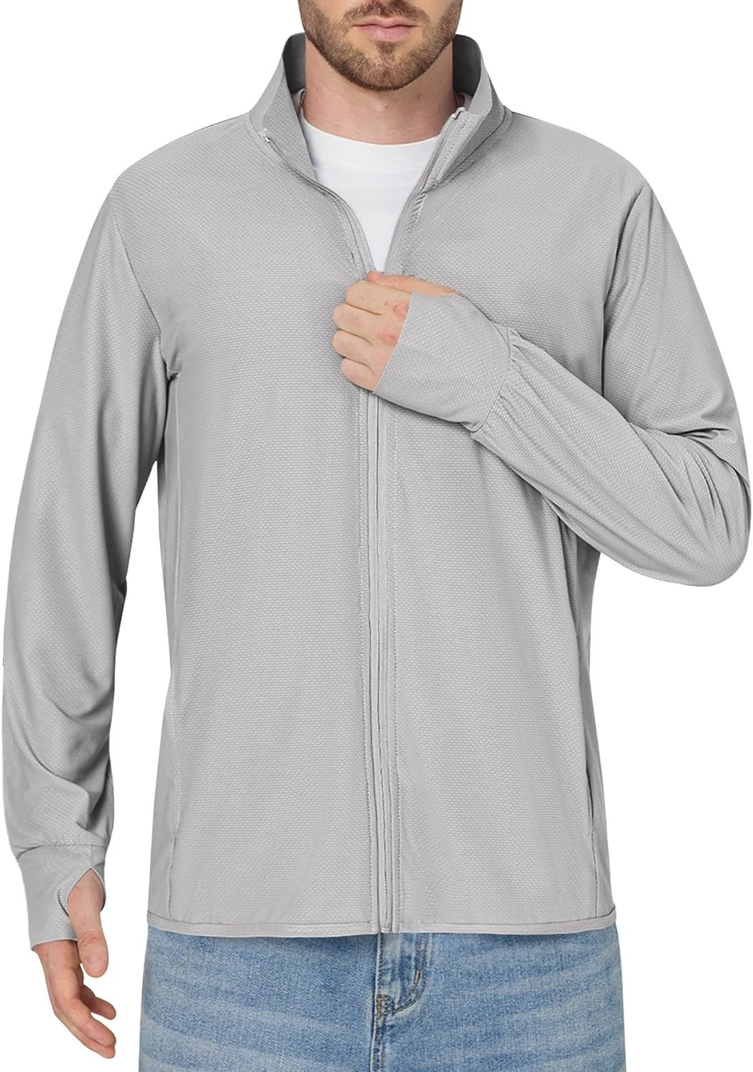 Locachy Men’s UPF 50+ Sun Protection Lightweight Outdoor Jacket Full Zip Long Sleeve Fishing Hiking Performance Shirt
