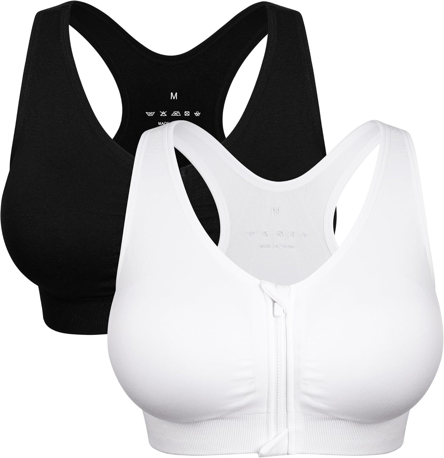 Women’s Zip Front Sports Bra Wireless Post-Surgery Bra Active Yoga Sports Bras
