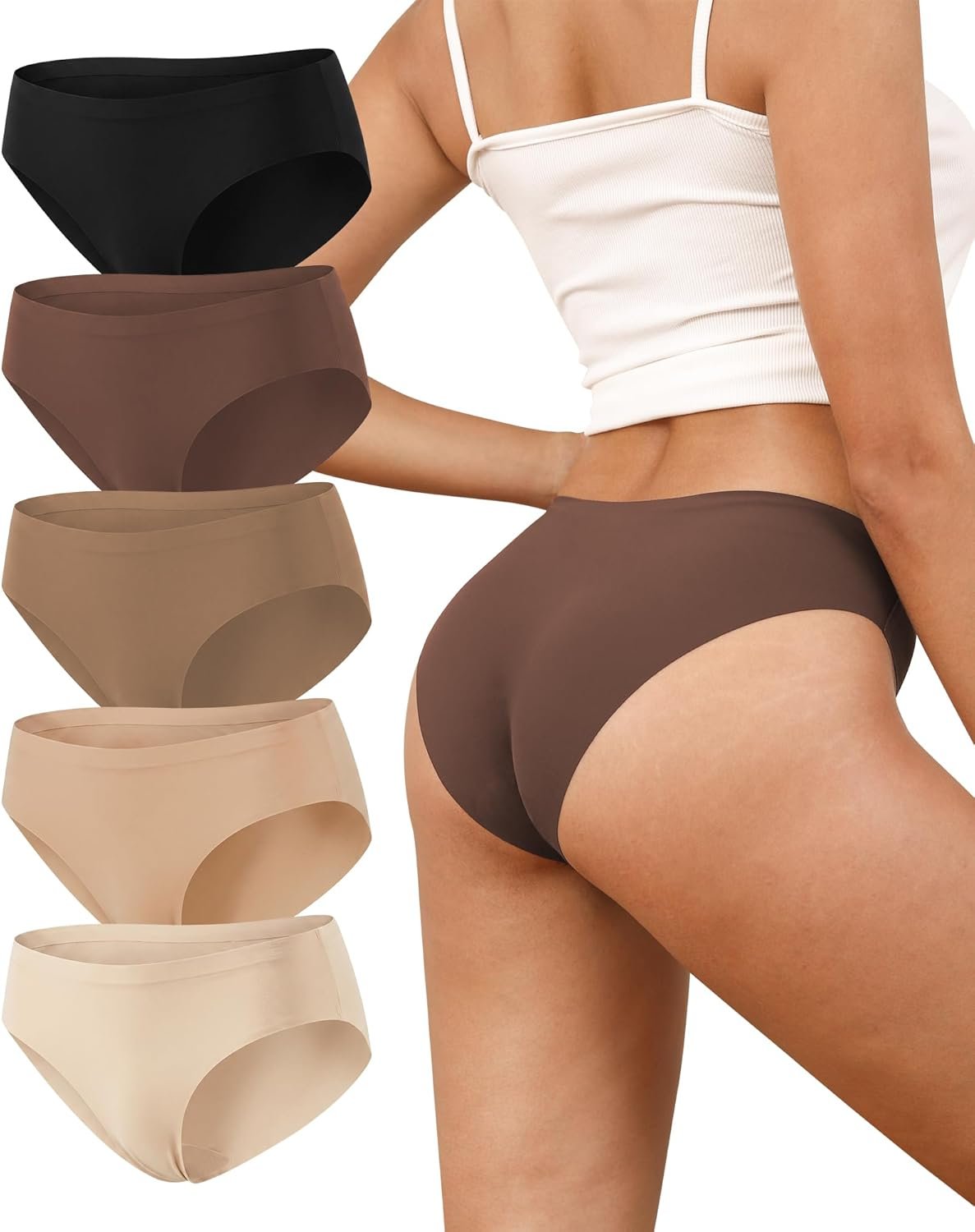 Cevapro Women‘s Seamless Underwear, Low Rise Bikini No Show Invisible Cheeky Hipster Panties for Yoga & Everyday Wear 5 Pack