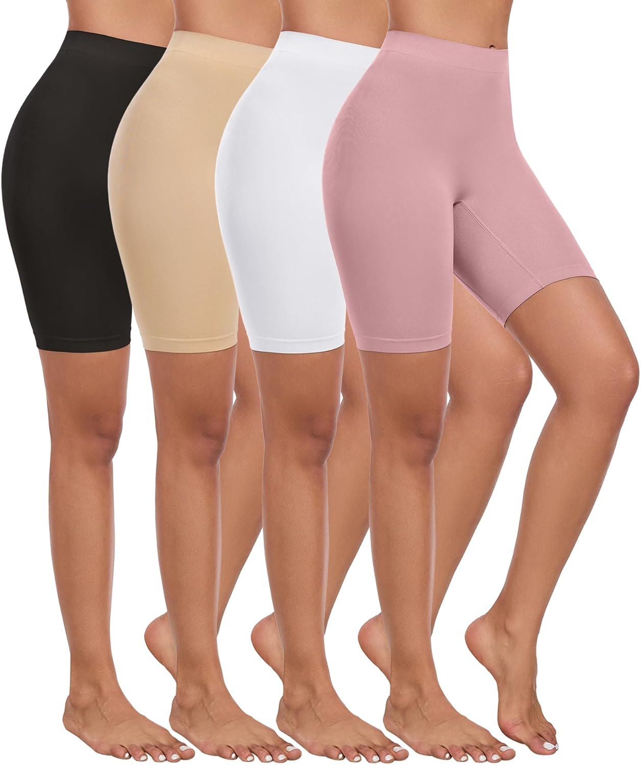 4 Pack Slip Shorts for Under Dress Women Seamless Boyshorts Panties Anti Chafing Shorts