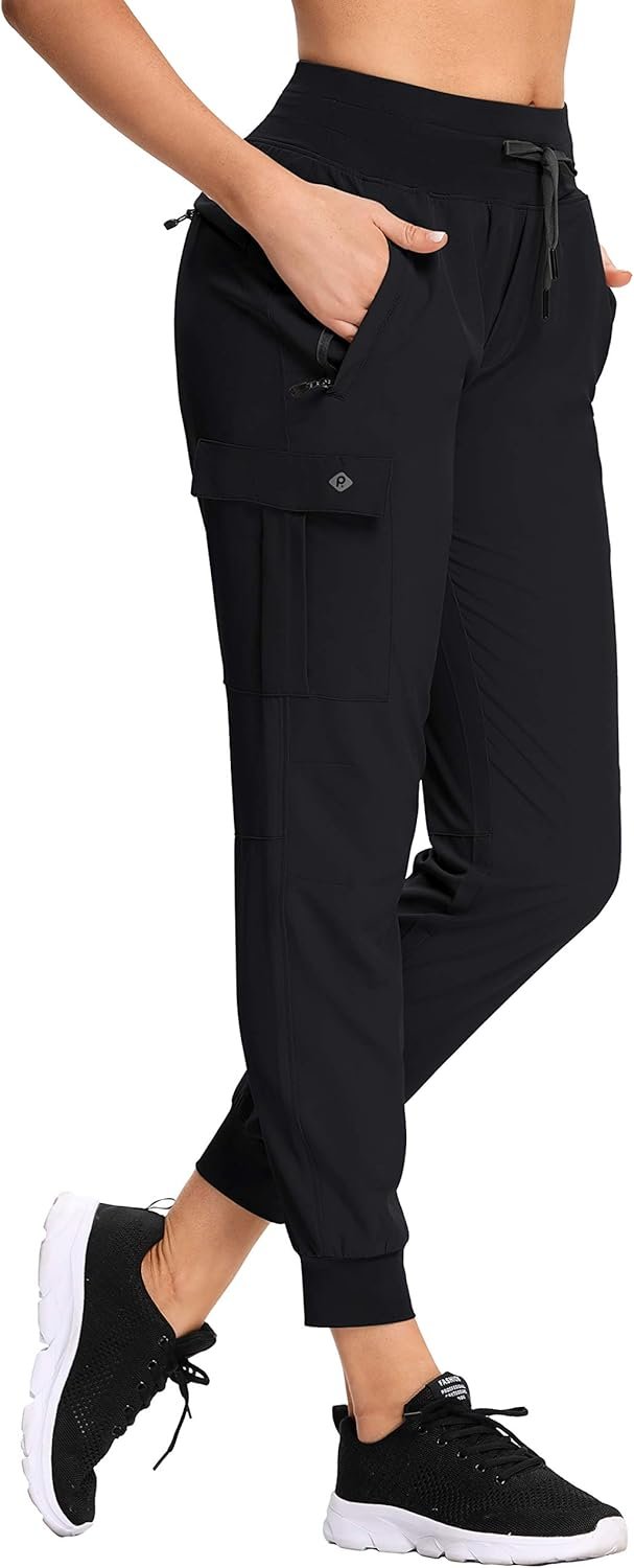 Women’s Hiking Pants Lightweight Joggers High Waist Quick Dry Travel Zipper Pockets Athletic UPF 50+