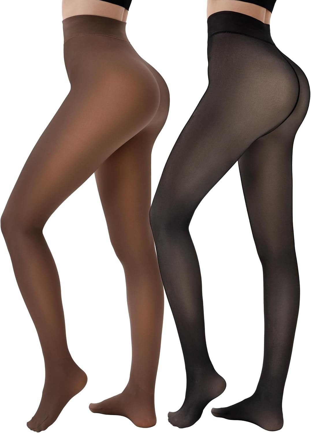 HONGTEYA 2 Pairs Fleece Lined Tights Women – Warm Sheer Pantyhose Fake Translucent Tights Winter Thermal Leggings