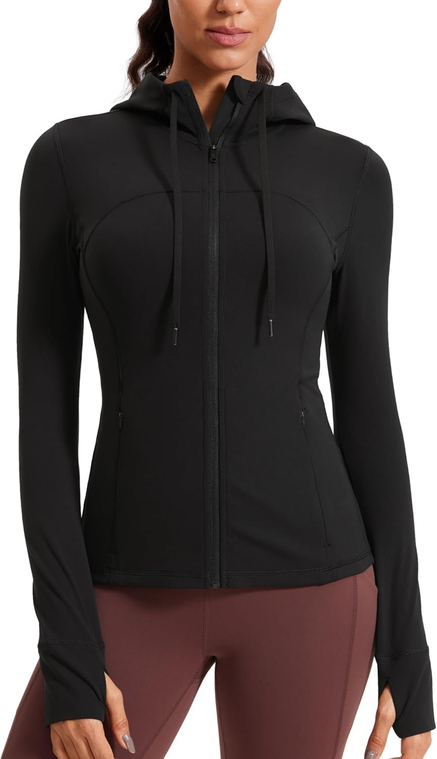 CRZ YOGA Butterluxe Hooded Athletic Jackets for Women – Full Zip Track Casual Tops with Thumb Holes Pockets
