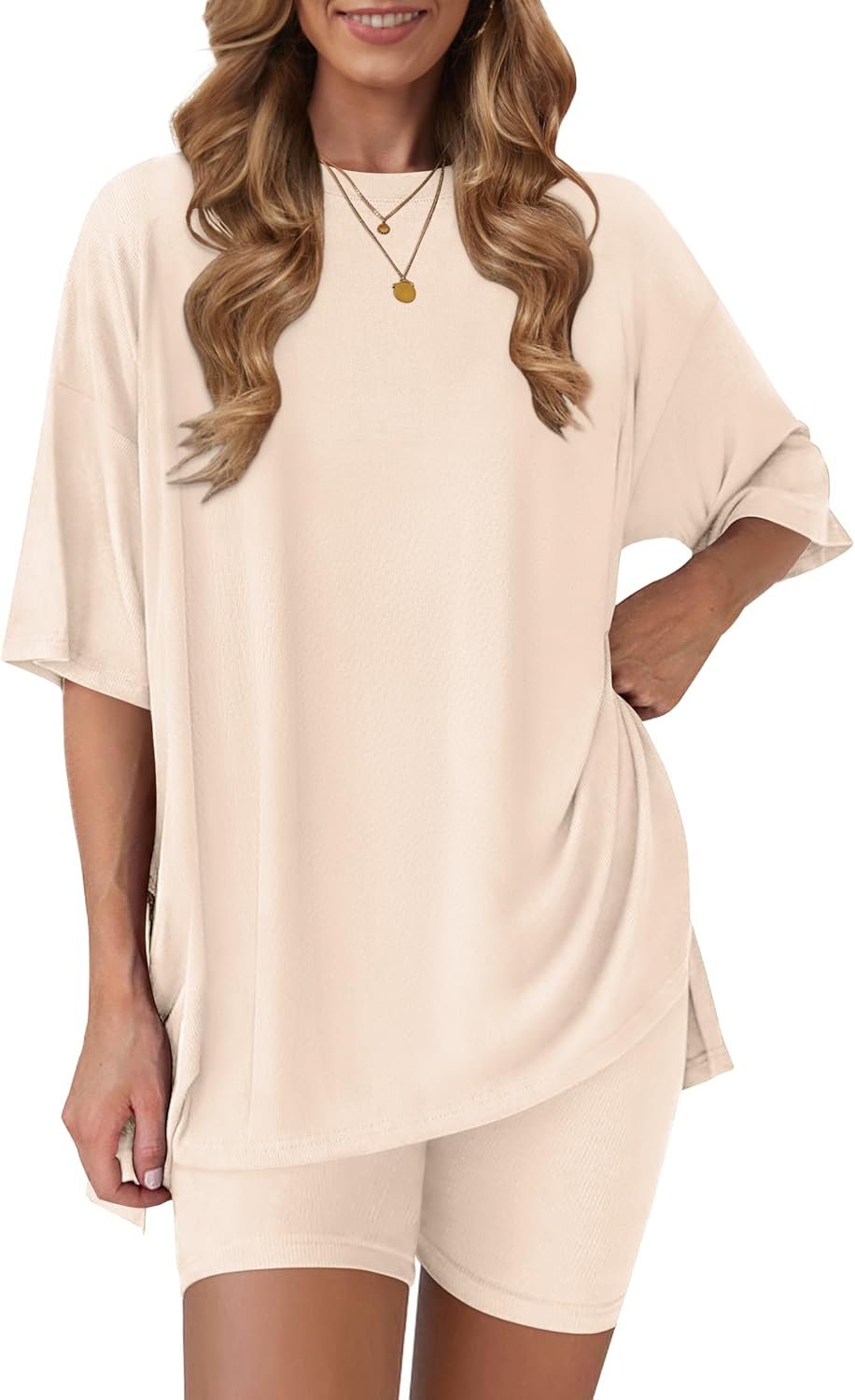RUBZOOF Women’s 2 Piece Lounge Sets 2026 Casual Summer Airport Travel Outfits Oversized Shirts Biker Shorts Matching Clothing