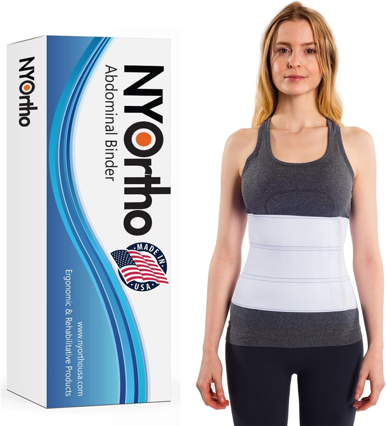 NYOrtho Post Surgery Abdominal Binder (Fits 30¨ – 45¨) – 9″ Height, 3 Panel Waist Support Belt for Men & Women – Postpartum Belly Band – Tummy Tuck Compression Garment – MADE IN USA