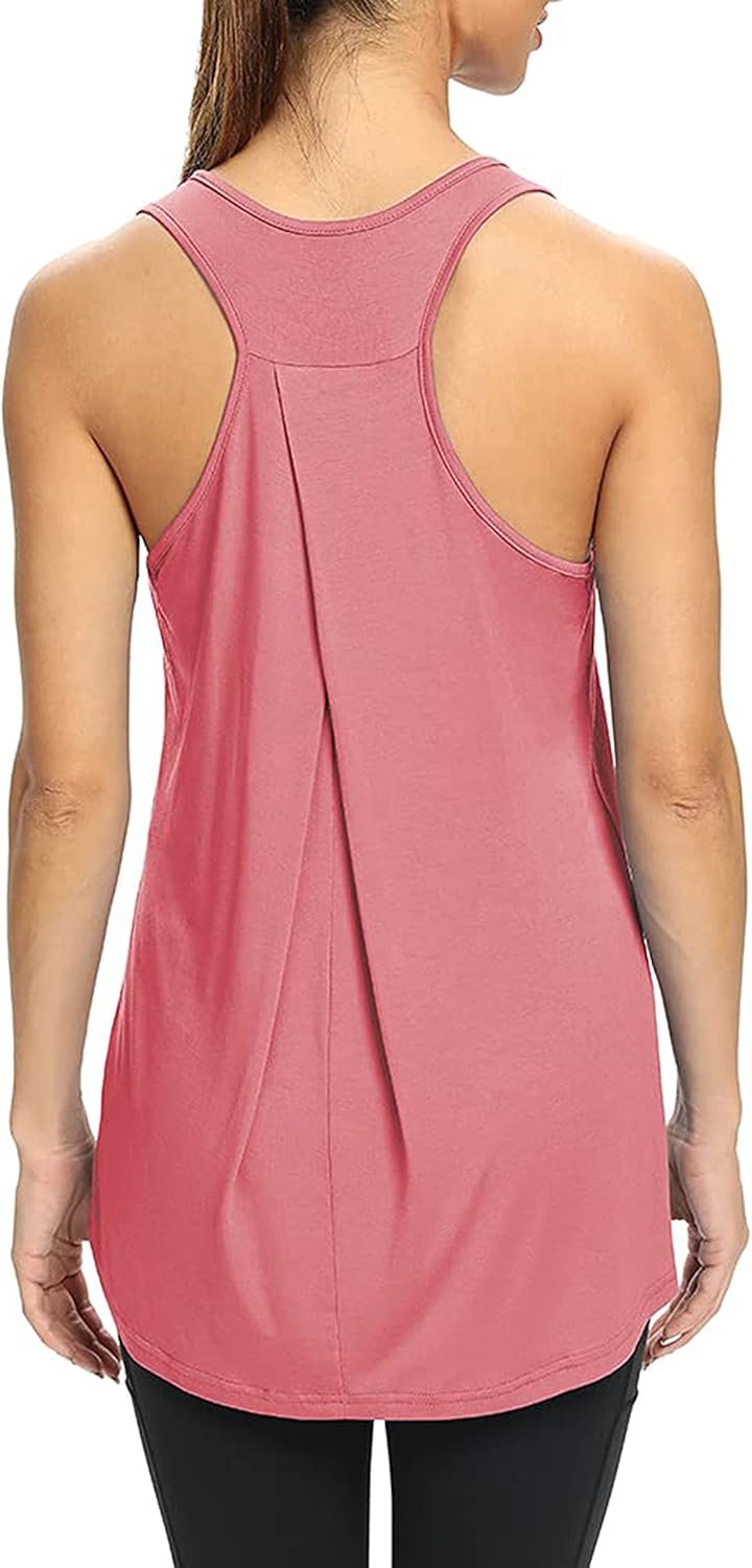 Bestisun Workout Yoga Athletic Shirts Racerback Long Tank Tops Loose fit for Women