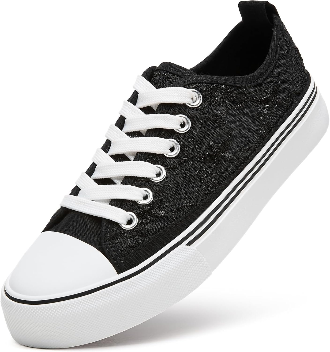 ZGR Summer Tennis Shoes for Women,Womens Casual Breathable Mesh Lace Canvas Shoes,White Sneakers with Embroidery Flower